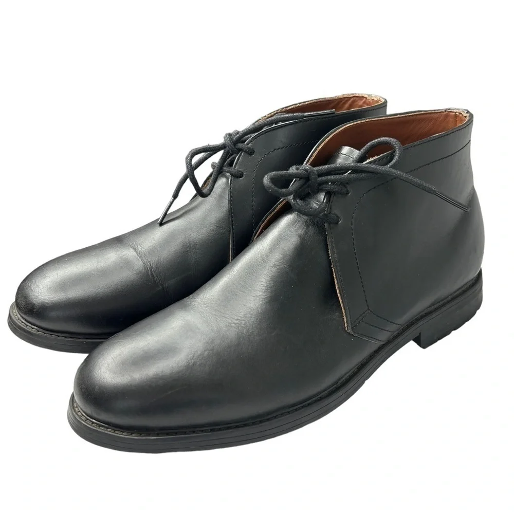TOMMY HILFIGER Mens Chukka Boots 11 M Black Leather Oxford Boot Rubber Sole EUC